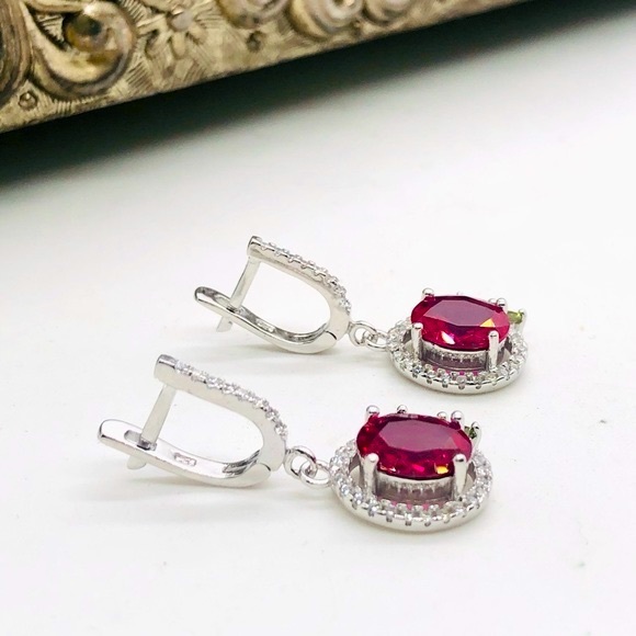 Beautiful Silver Ruby Peridot Citrine Earrings - Picture 9 of 17